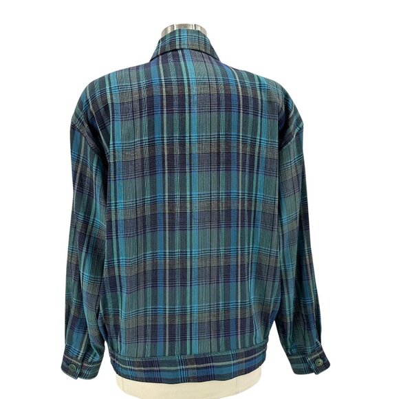 Vintage London Fog Womens Large Jacket Plaid Zipper Blue Green Purple Preppy - Picture 5 of 7
